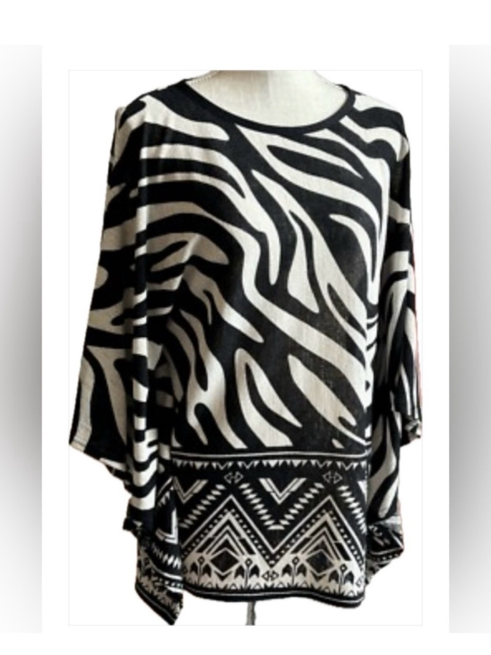 Joseph Ribkoff Black and White Zebra-Print Tunic with Geometric Hem NWOT